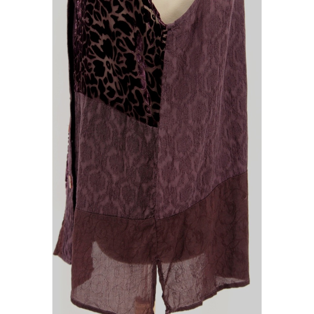 URU Velvet Burnout Sleeveless Blouse One‎ Size Purple Textured Jacquard Vintage - Picture 7 of 12
